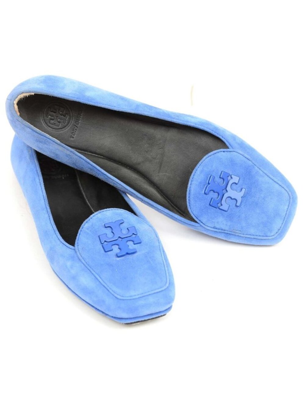 Tory Burch Fitz Women's 7.5 Blue Suede Leatherโ Flats Preppy Academia Office